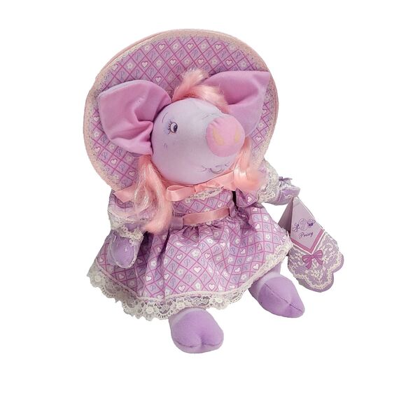 Pretty Piggies Hallmark Prissy Pig Plush 11" Southern Bell Purple Pink Tomy 1989 - Picture 1 of 16